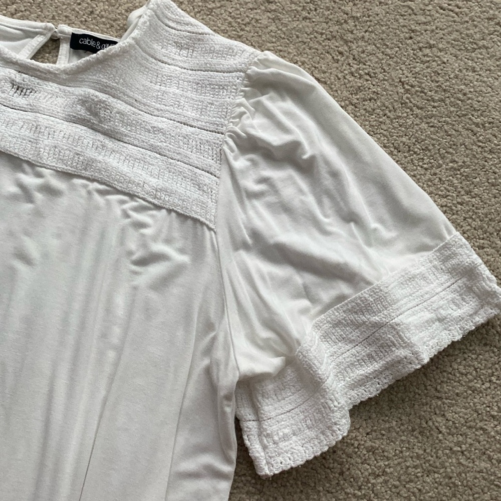 Cable & Gauge White Textured Yoke Flutter Sleeve Top